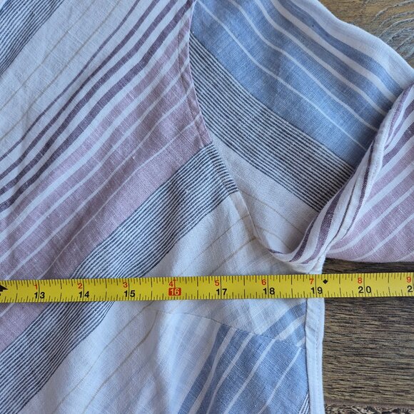 Chico's No Iron Linen Button-Up Shirt 3/4 Sleeve Multicolor Stripe - Picture 8 of 9